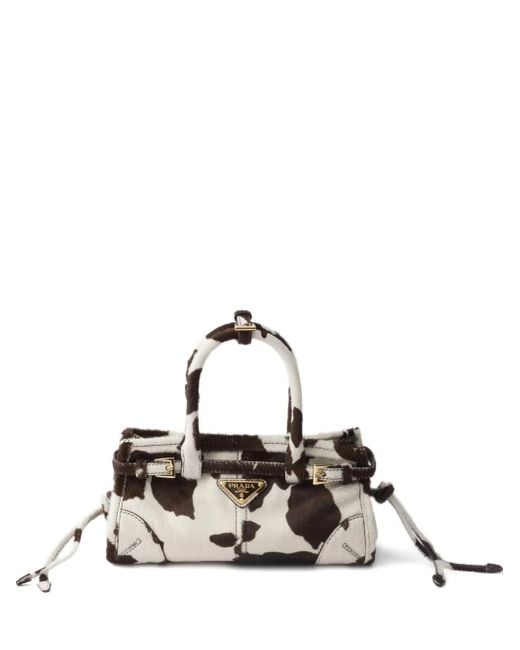 Prada White Mini Leather Printed Bonnie Shoulder Bag
