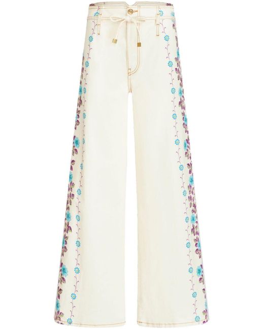 Etro White Weite Jeans mit Blumen-Print