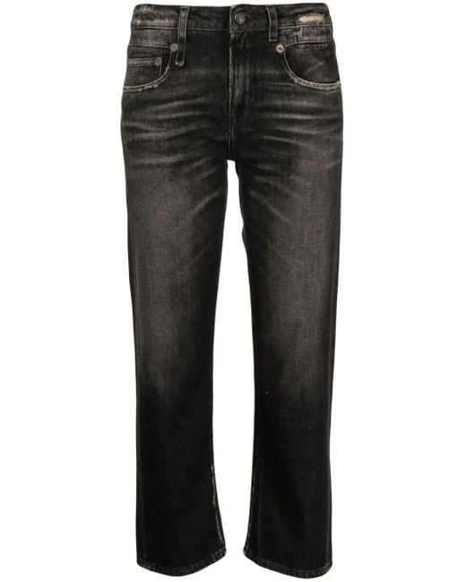 R13 Black Distressed-Effect Cropped Jeans