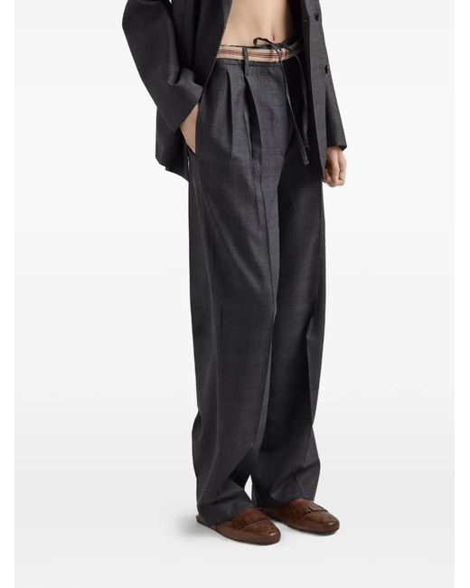 Prada Black Checked Wool Pants