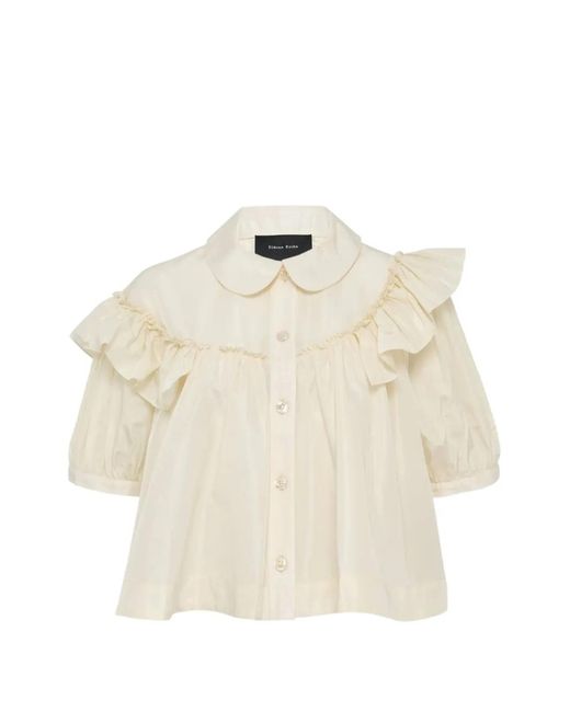 Simone Rocha Natural Puff Sleeve Ruffled Blouse
