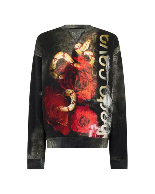 Roberto Cavalli Black Rose-Print Faded-Effect Sweater for men