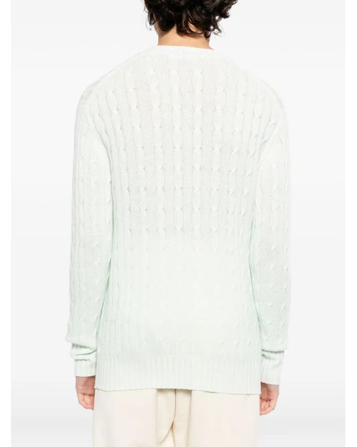 N.Peal Cashmere White Thames Cable Jumper for men
