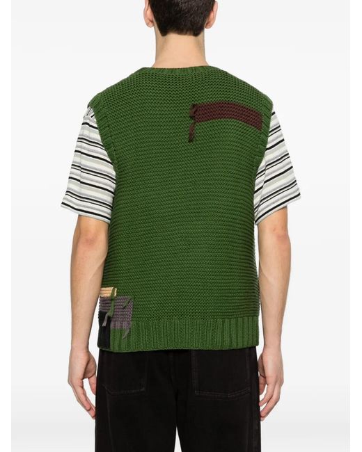 YMC Green V-Neck Colour-Block Vest for men
