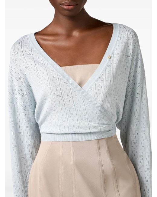 Elisabetta Franchi White Rear-Tie Knitted Top
