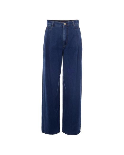 Max Mara Blue Pleated Wide-Leg Jeans