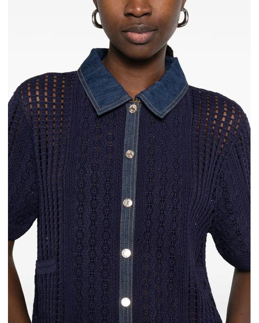 Sandro Blue Openwork Collared Shirt