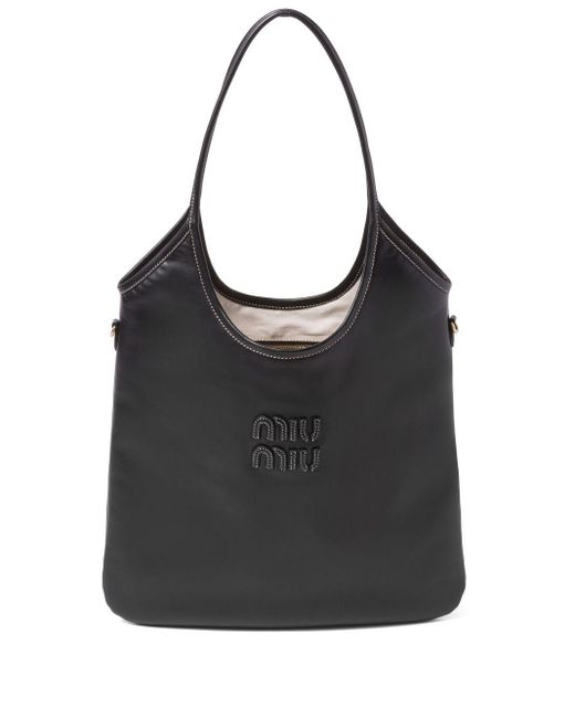Miu Miu Black Ivy Logo-appliqué Tote Bag