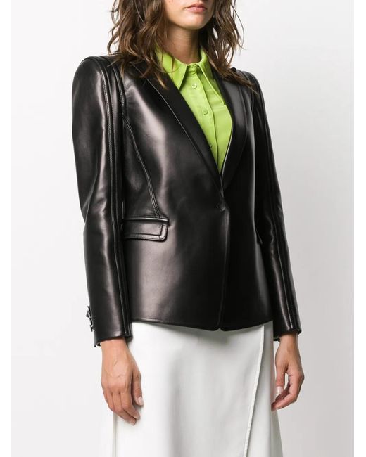 Valentino Garavani Black Single-Breasted Leather Blazer