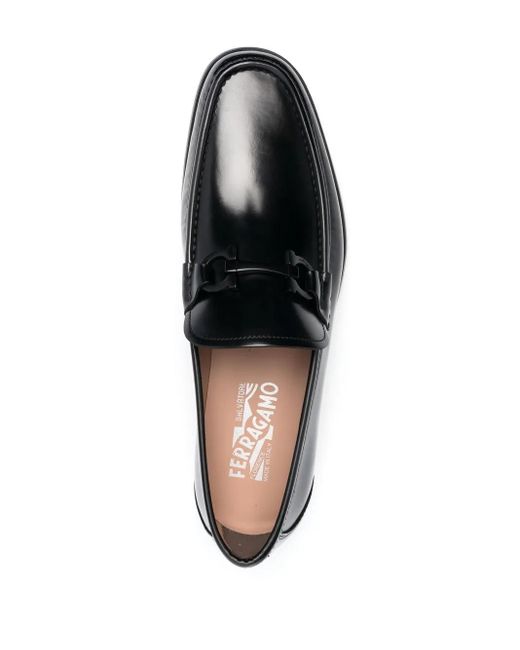 Ferragamo Black Grandioso Gancini-Buckle Loafers for men