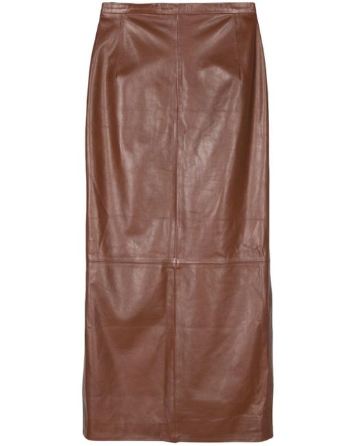 Manokhi Brown Leather Maxi Skirt