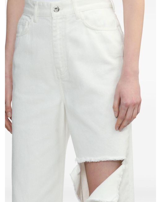 ROKH White Weite Jeans in Distressed-Optik