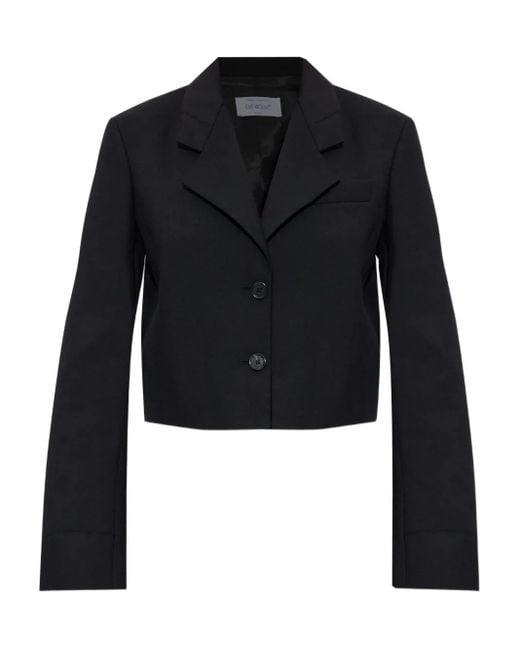 Off-White c/o Virgil Abloh Blue Logo-Print Cropped Blazer
