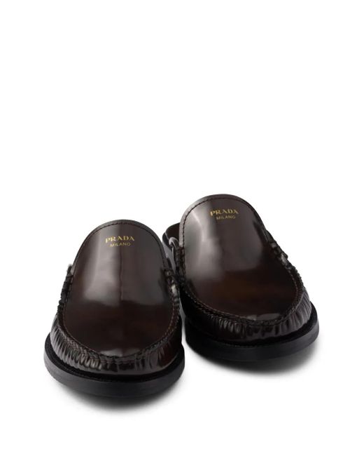 Prada Black Logo-Plaque Leather Mules