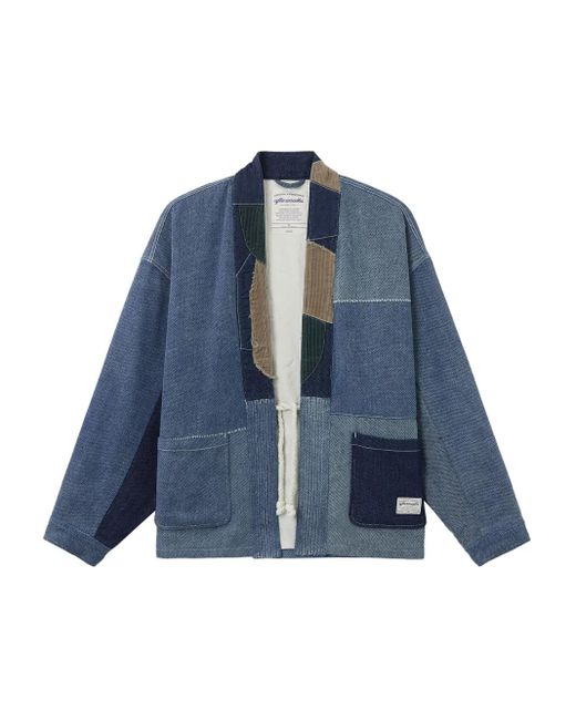 AFTERMATHS Blue Patchwork Denim Jacket for men