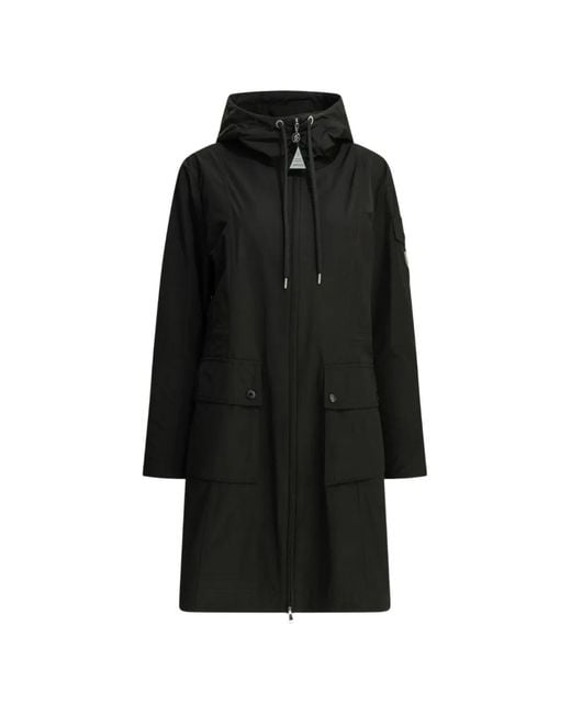 Moncler Black Manteau Laerte À Capuche Et Lien De Resserrage À La Taille