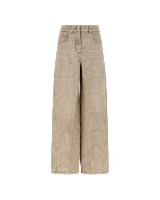 Brunello Cucinelli Natural Monile-Detail Wide Barrel Jeans
