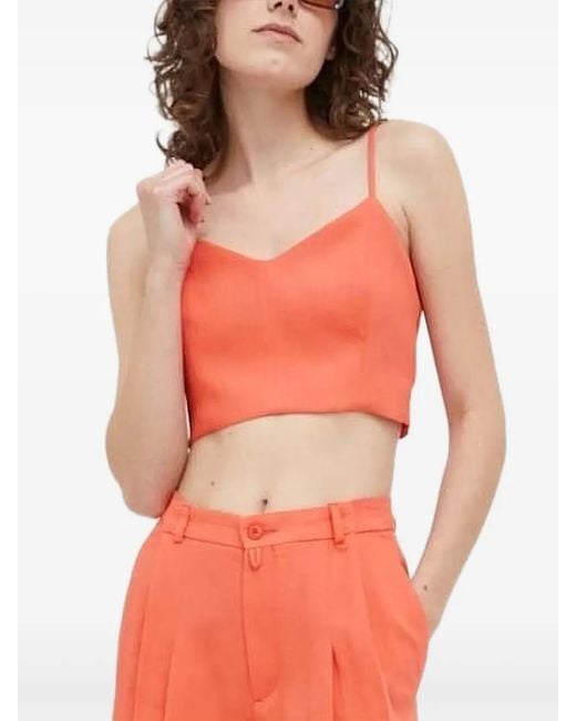 Drykorn Red Zip-Back V-Neck Top