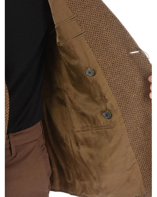 Corneliani Brown Double-Breasted Hopsack-Pattern Jacket for men