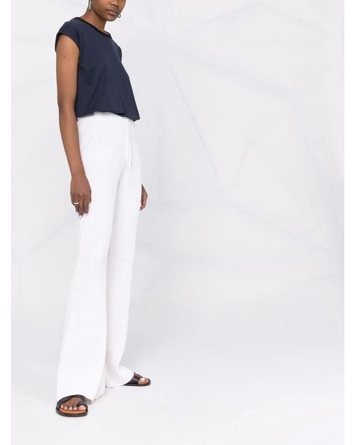 Alberta Ferretti White Ribbed Knit Flared Trousers