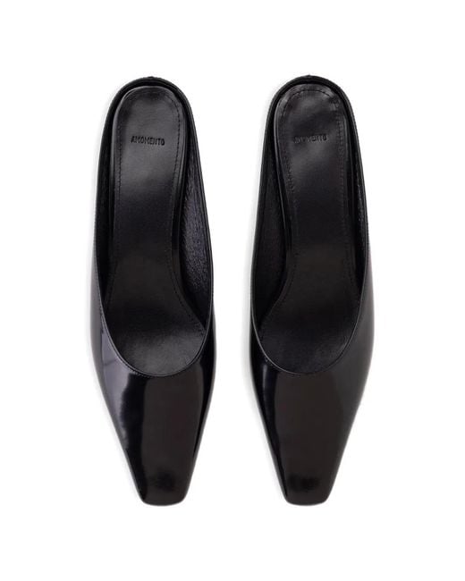 Amomento Black Pointed-Toe Wedge-Heel Mules