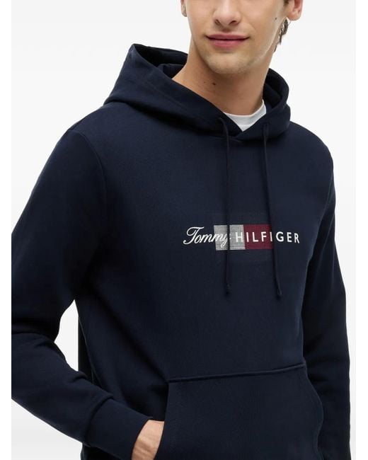 Tommy Hilfiger Blue Logo-Print Drawstring Hoodie for men