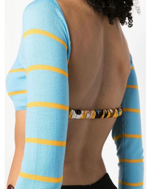 Emilio Pucci Blue Stripe-Jacquard Wool Cropped Top