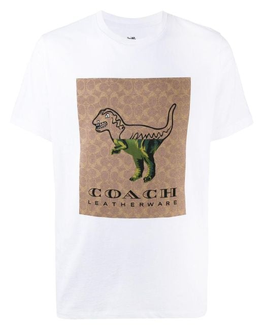 Camiseta con estampado de dinosaurio COACH de hombre de color White