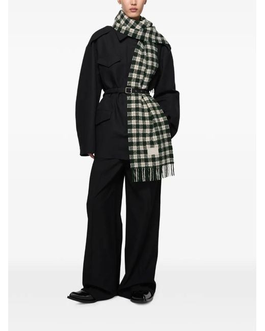 Acne Green Checked Fringed Scarf