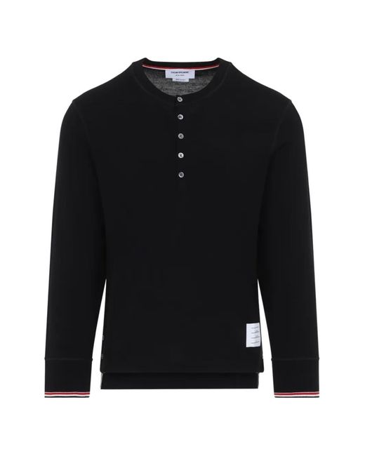 Thom Browne Black Button-Placket Long-Sleeve T-Shirt for men