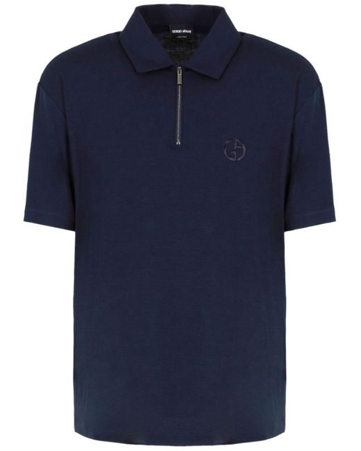 Giorgio Armani Logo Embroidered Half Zip Polo Shirt in Blue for Men Lyst UK