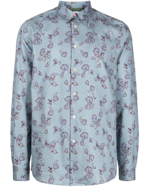 Paul Smith Blue Paisley-Print Cotton Shirt for men