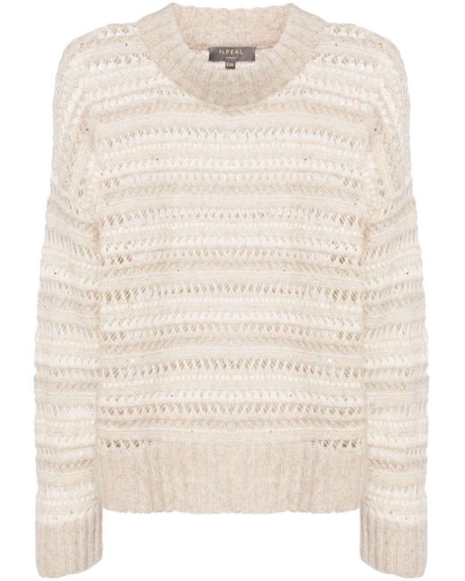 N.Peal Cashmere Natural Open-knit Jumper