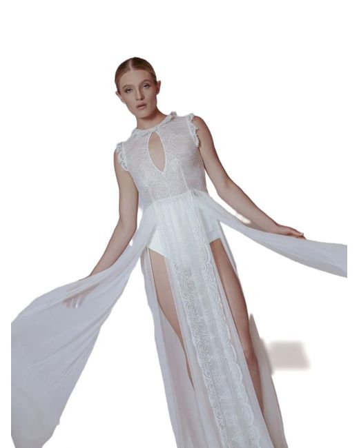 Lethicia Bronstein White Lace-Pattern Keyhole Dress