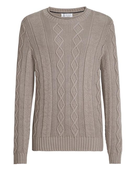 Brunello Cucinelli Gray Fisherman's Cable-Knit Sweater for men