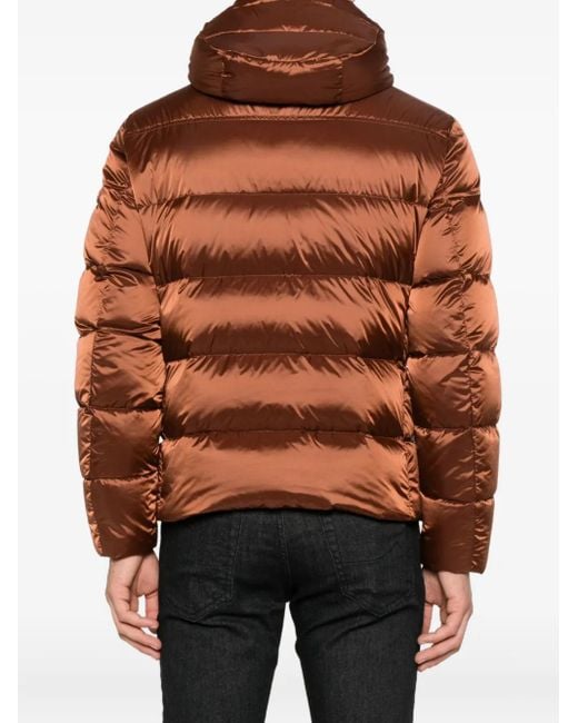 Moorer Brown Hooded Quilted Jacket for men