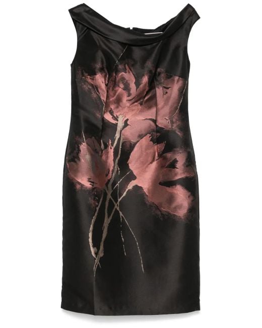 Talbot Runhof Black Floral-Jacquard Midi Dress