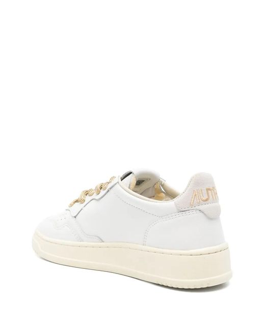 Autry White Medalist Low Golden Laces