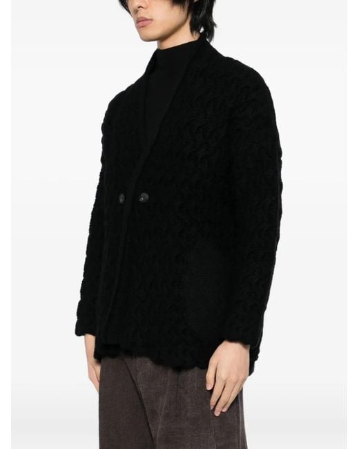 DEVOA Black Cable-Knit Cardigan for men