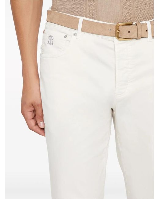 Brunello Cucinelli White Gabardine Cotton Trousers for men