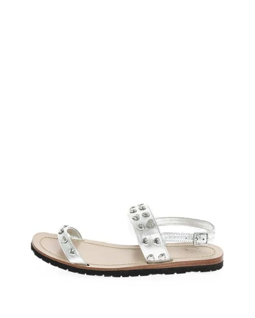 Moschino White Heart-Stud Leather Sandals