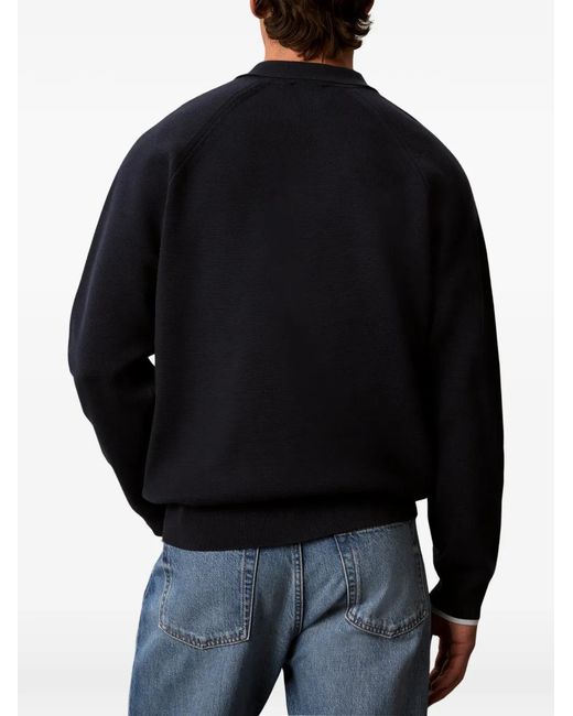 Calvin Klein Blue Varsity Logo-Patch Polo Sweater for men