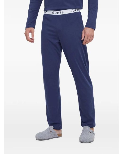 Guess Blue Logo-Print Long-Sleeve Pajamas for men