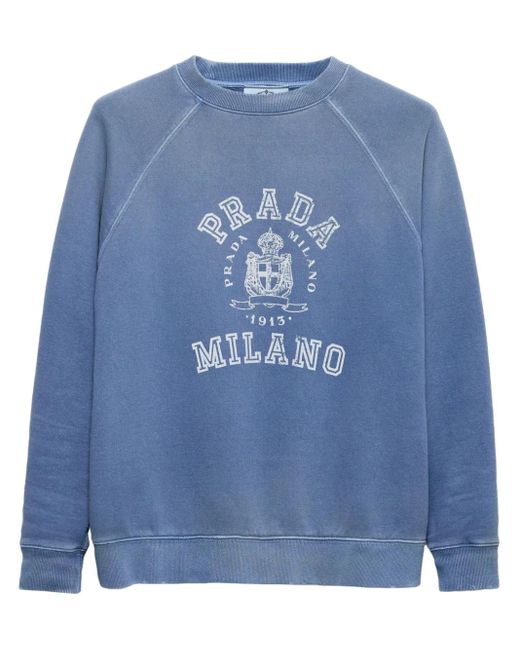 Prada Blue Cotton Crew-Neck Sweatshirt