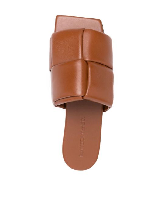 Bottega Veneta Brown Lido Padded Intrecciato Leather Slides