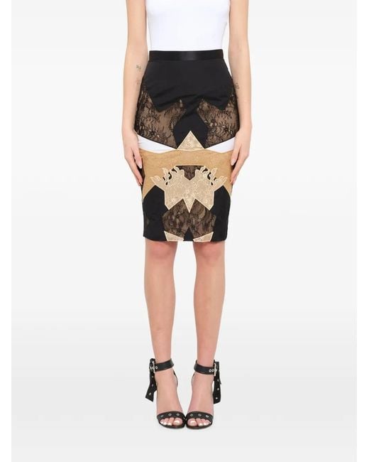 Givenchy Black Lace-Panelled Midi Skirt