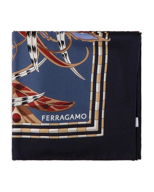 Ferragamo Blue Graphic-Pattern Scarf