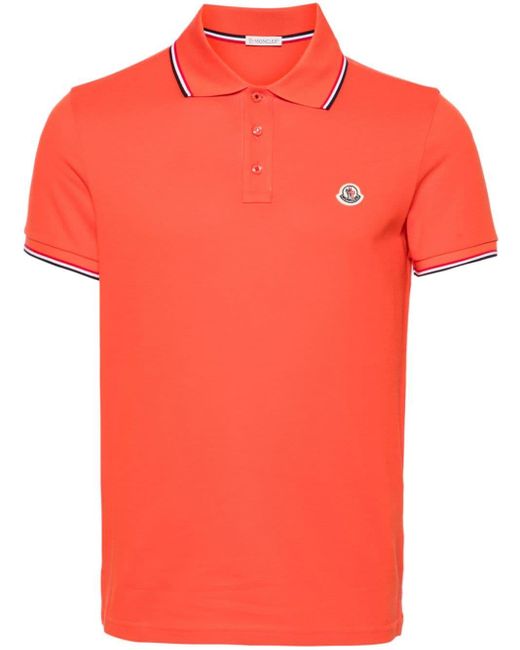 Moncler Pikee-Poloshirt mit Logo-Patch in Orange für Herren