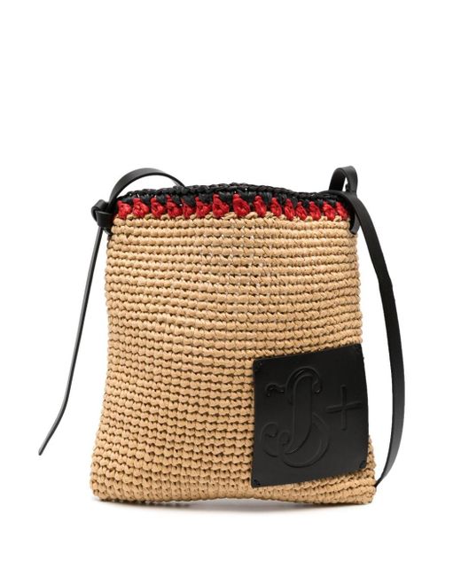 Jil Sander Black Crochet Raffia Messenger Bag for men