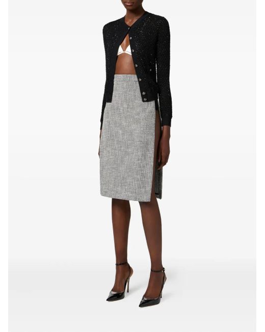 Elisabetta Franchi Gray Tweed Side-Split Midi Skirt
